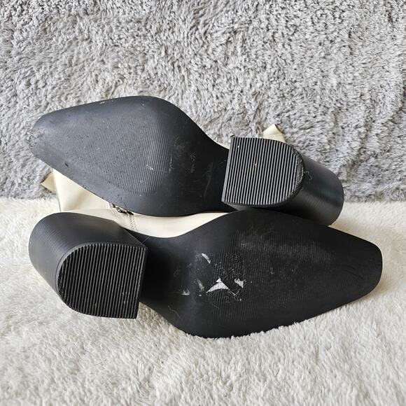 ASOS Women's Leather Angled Heeled Chelsea Ankle Bootie Size 10 White Side Zip - Picture 10 of 12